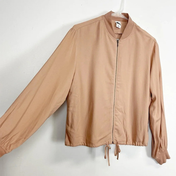 Melrose & Market Bomber Jacket Womens XS Tan Brown Lightweight Drawstring - Picture 2 of 11